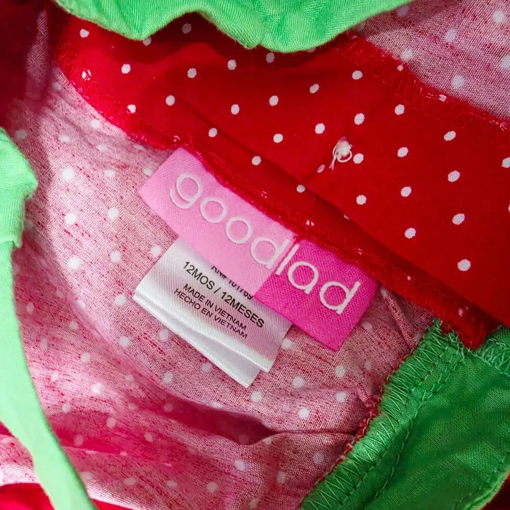 Goodlad Baby Girl Strawberry Polka Dot Bubble Romper – 12 Months